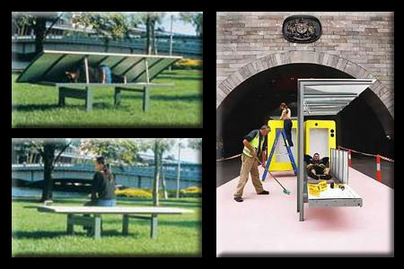 Convertable Public Benches Become Urban Homeless Shelters